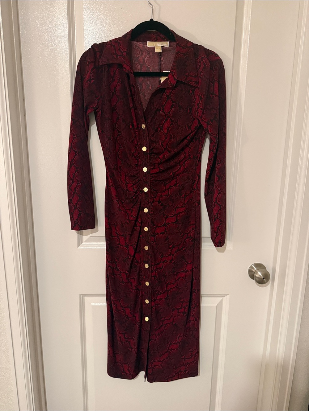 Michael Kors Snake-Print Long Sleeve Button Front Dress